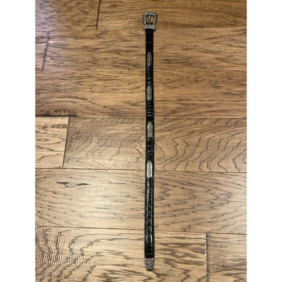 VTG '94 Brighton Black Leather Silver Concho Belt USA Women Small Preppy Western - Picture 2 of 6